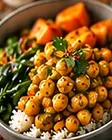 Golden Chickpea Curry: chickpeas, sweet potatoes and kale over jasmine rice