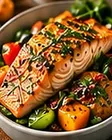 Lemon Herb Salmon: baked salmon with seasonal vegetables