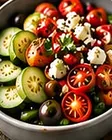 Mediterranean Chicken Bowl: chicken with quinoa, cucumbers, tomatoes and olives